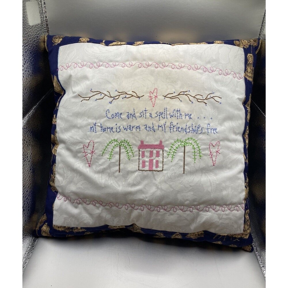 Handmade Embroidered Throw Pillow | Farmhouse Granny Decor | Vintage | 10”